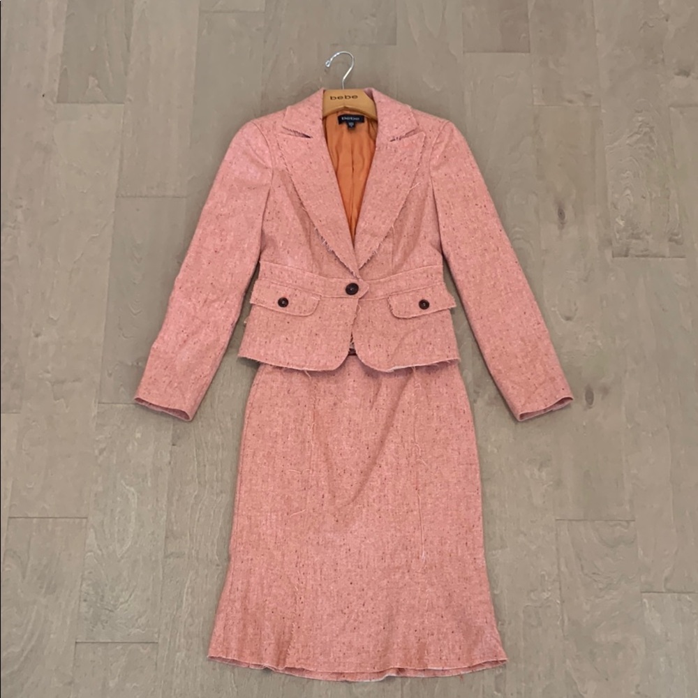 BEBE Orange Tweed Blazer and Skirt Set Size 0